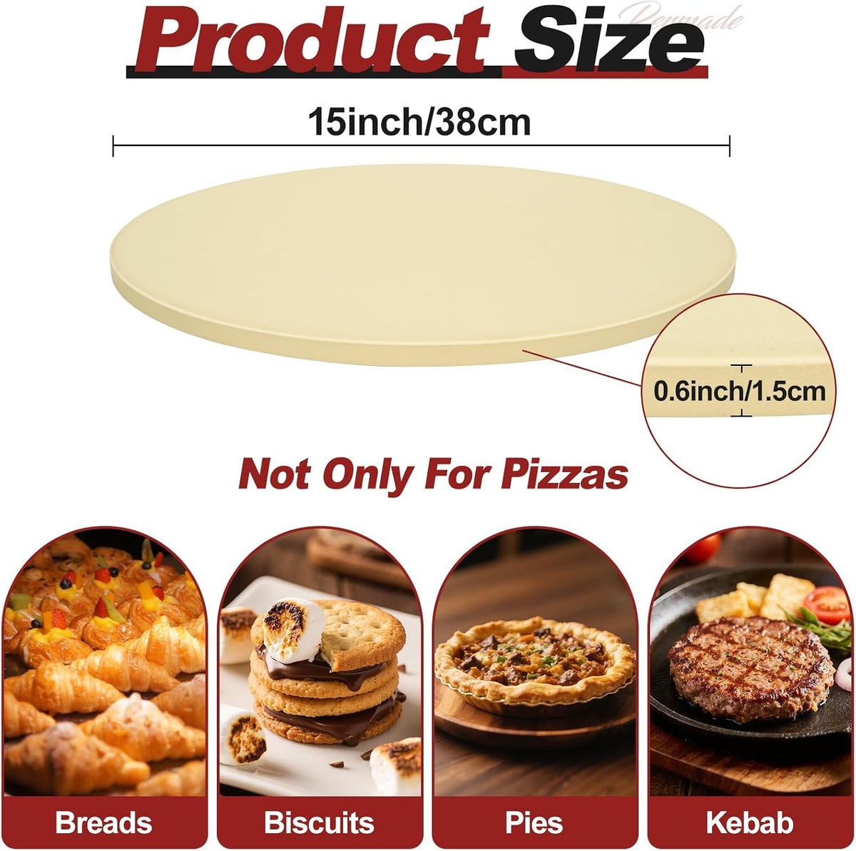 Round Pizza Stone for Grill and Oven- 15 inch Baking Stone(Beige)