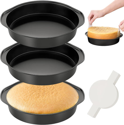 6 Inch Round Cake Pan with Handle, 3PCS Nonstick Cake Pans with 100 PCS Parchment Paper