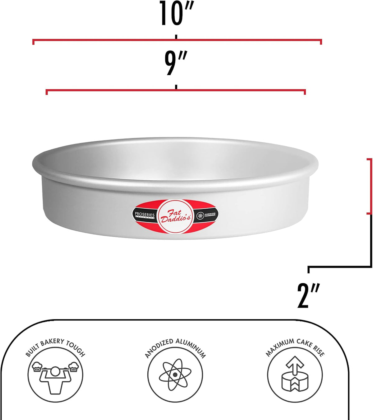 Fat Daddio's Anodized Aluminum Round Cake Pans, 2 Piece Set, 9 x 2 Inch