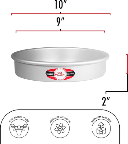 Fat Daddio's Anodized Aluminum Round Cake Pans, 2 Piece Set, 9 x 2 Inch