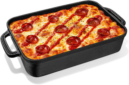Cast Iron Detroit Style Pizza Pan, 9x13 Inch Deep Dish Pizza Pan