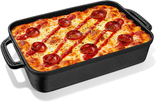 Cast Iron Detroit Style Pizza Pan, 9x13 Inch Deep Dish Pizza Pan