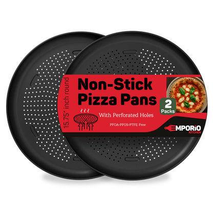 Emporio Kitchen Non-Stick Pizza Pan 1 Pack – 16 Inch Round Carbon Steel Pizza Tray with Perforated Holes, PFOAPFOSPTFE-Free, Dishwasher & Oven Safe Up To 450°F, Durable Nonstick Silver Coating