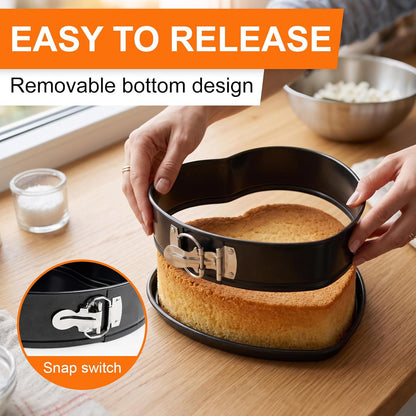 4" 7" 9" Springform Pan Set of 3, Non-Stick Heart Shaped Cake Pans, Leakproof Cheesecake Pans with Removable Bottom & Quick Release Latch for Baking, Birthday & Wedding