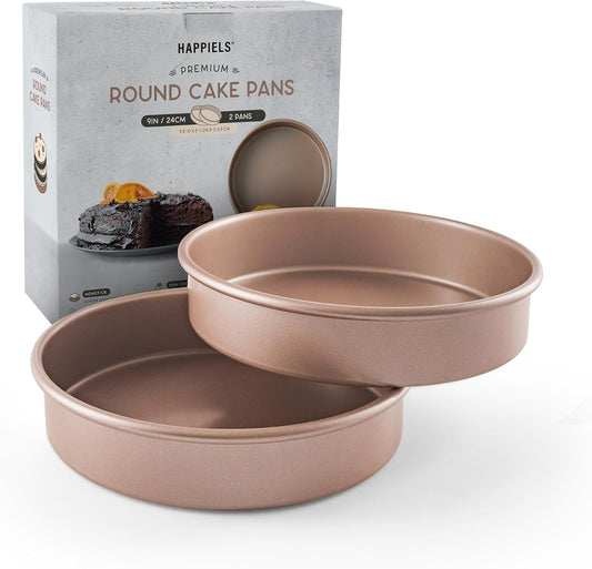 HAPPIELS 9 inch Raund Cake Pan 2 Pack Nonstick, PFOA & BPA Free