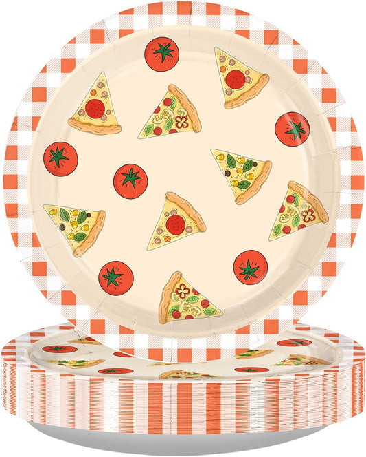 50Pcs Pizza Paper Plates 9" Pizza Birthday Heavy Duty Paper Plates