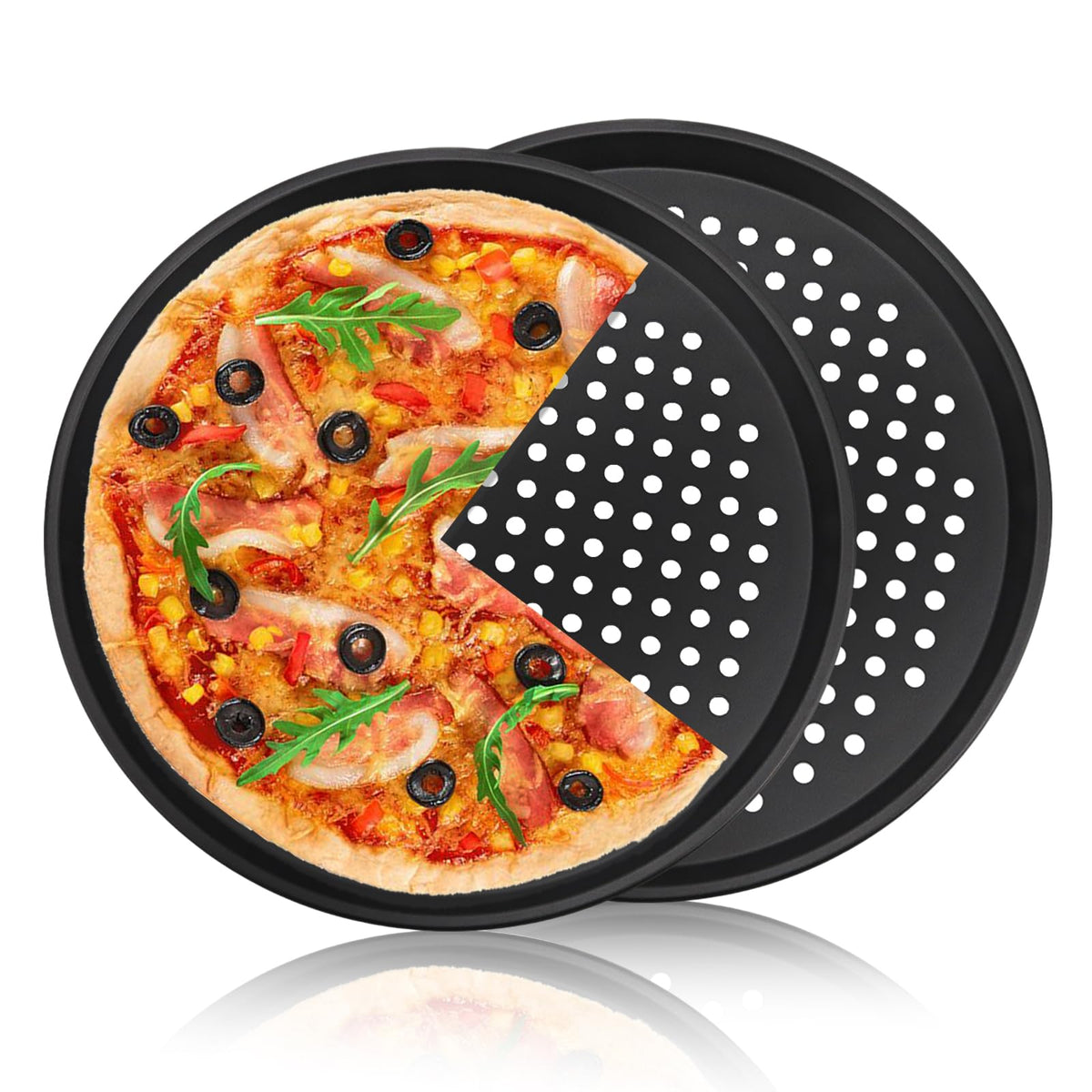 12-Inch Nonstick Pizza Pan with Holes, Perforated Carbon Steel Pizza Tray for Oven, Round Bakeware Pizza Tray for Home Restaurant Kitchen