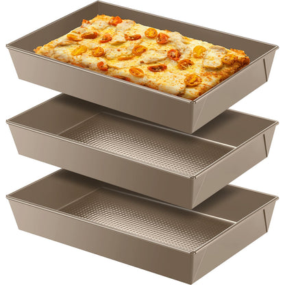 3 Pcs Detroit Style Pizza Pan, 9.5 x 9.5 x 2.56 Inch, Black