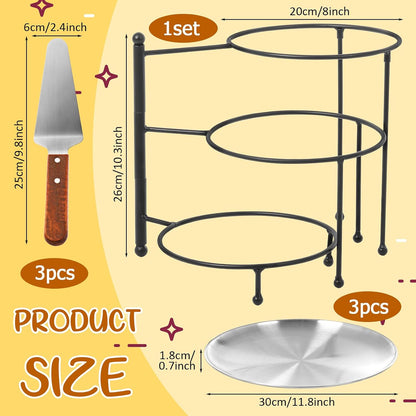 Teenyyou 7 Pcs Silver Pizza Pan Stand Set, Pizza Pans, Knives, Riser Stand