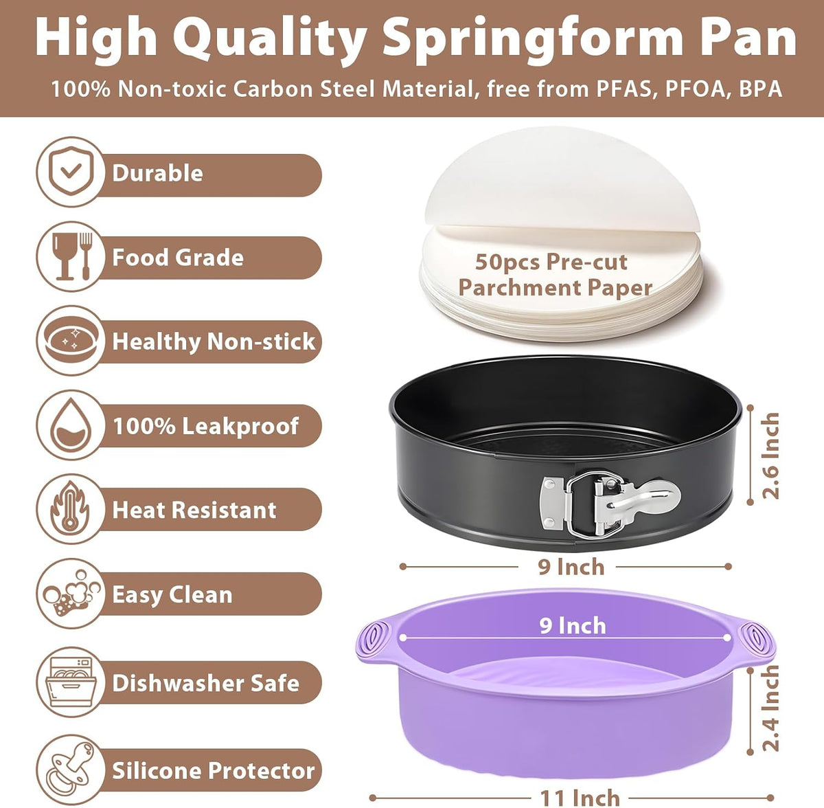 Springform Pan 9 Inch Nonstick Cheesecake Pan with Protector