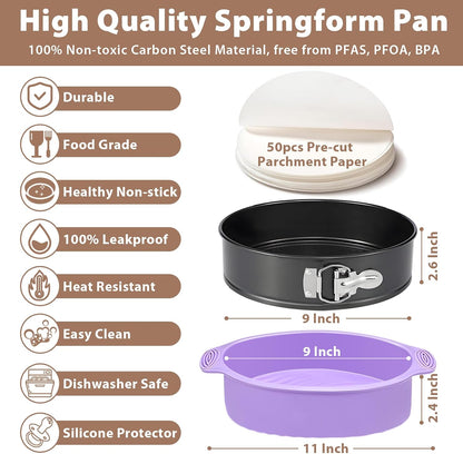 Springform Pan 9 Inch Nonstick Cheesecake Pan with Protector