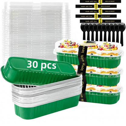 120 Pcs Mixed Color Mini Loaf Pans with Lids and Spoons, 6.8oz Aluminum Foil Baking Pans Versatile for Mini Cake Tins/Loaf Cakes Sturdy Mini Pans with Lids for Baking (120, mixed)