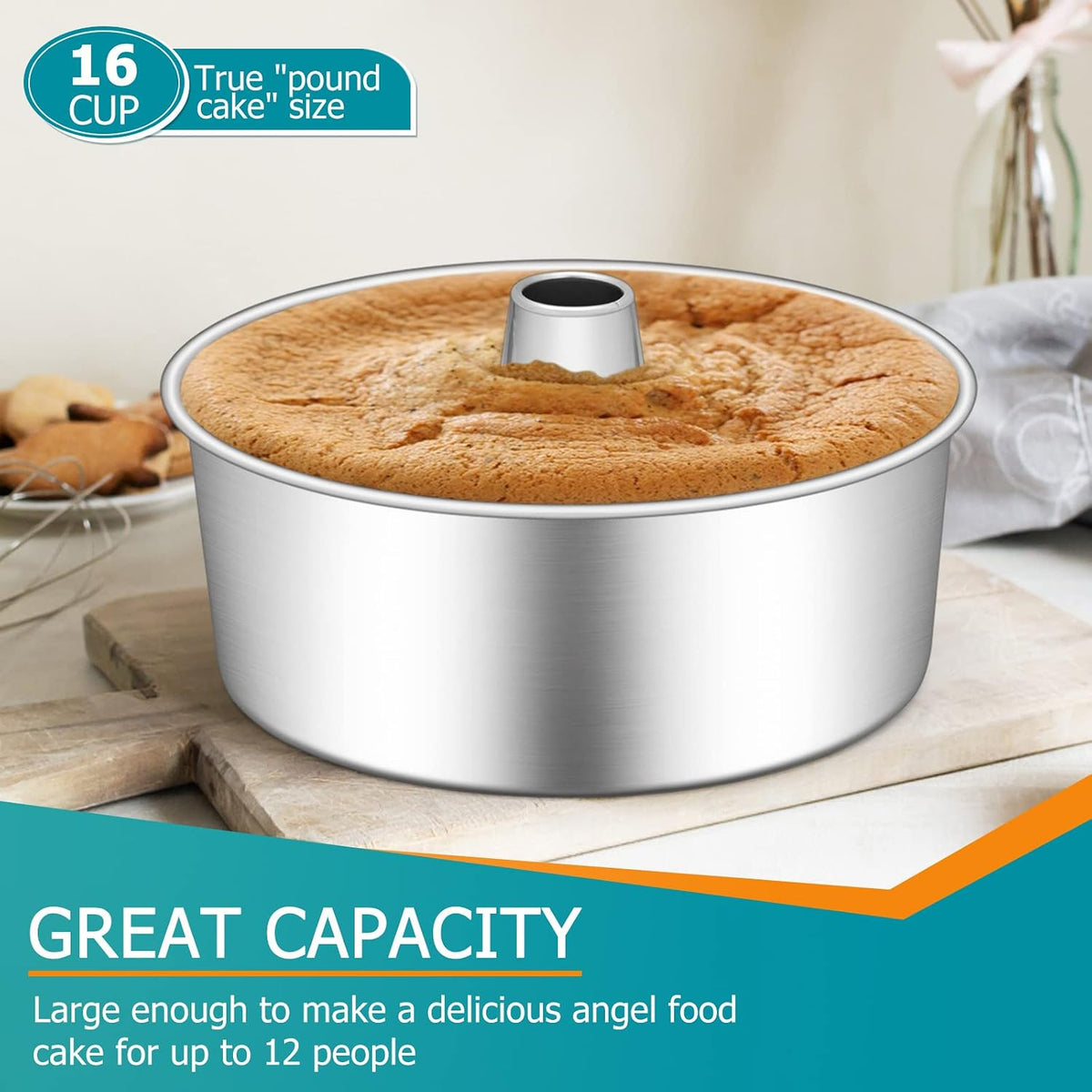 E-far 10-Inch Angel Food Cake Pan, Stainless Steel Tube Pan for Baking