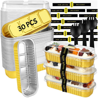 120 Pcs Mixed Color Mini Loaf Pans with Lids and Spoons, 6.8oz Aluminum Foil Baking Pans Versatile for Mini Cake Tins/Loaf Cakes Sturdy Mini Pans with Lids for Baking (120, mixed)