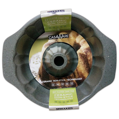 casaWare Fluted Cake Pan 9.5-inch (10-Cup) Ceramic Coated NonStick (Blue Granite)