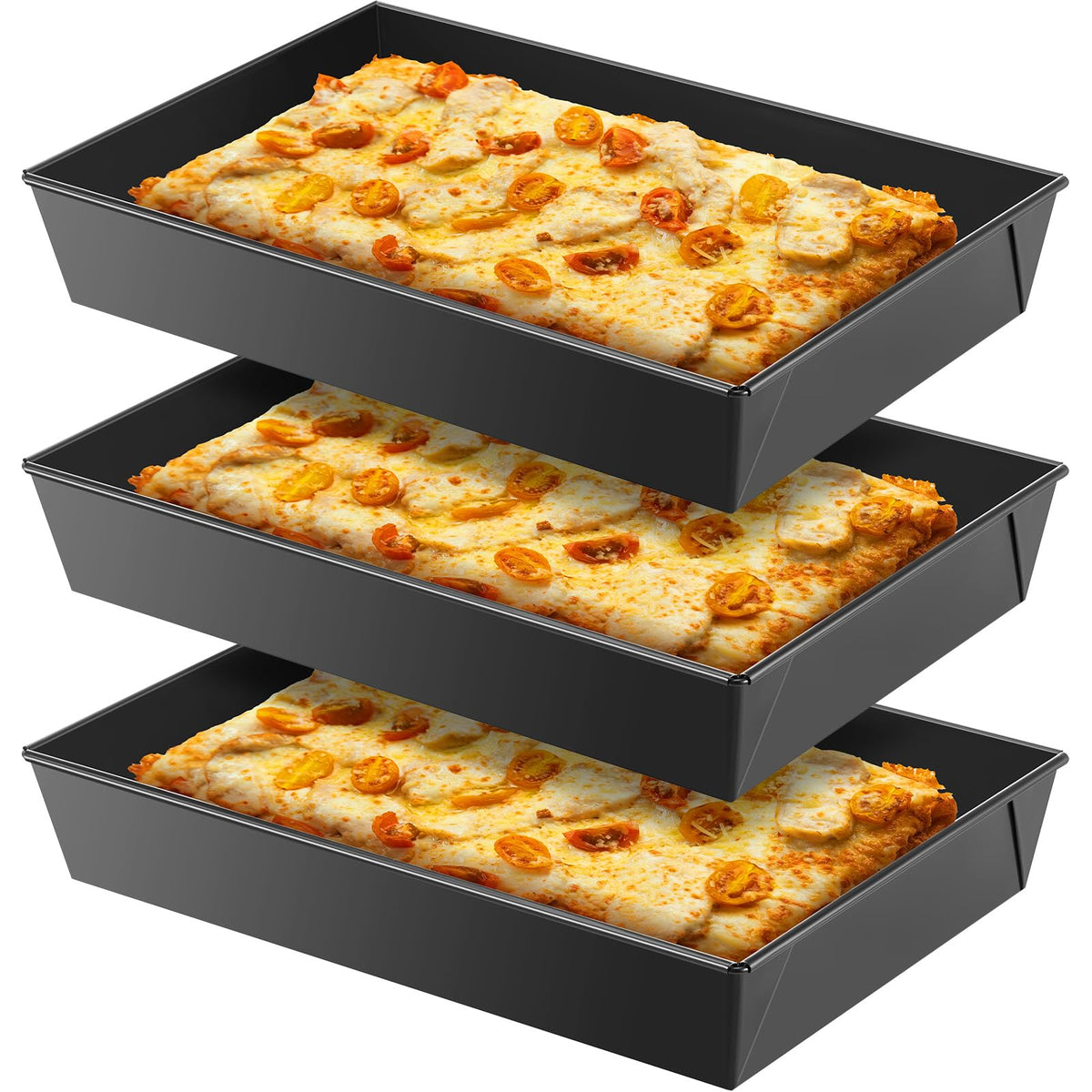 3 Pcs Detroit Style Pizza Pan, 9.5 x 9.5 x 2.56 Inch, Black