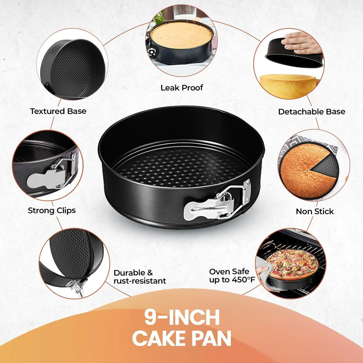 RFAQK 9 Inch Springform Pan Nonstick Leakproof - Spring Form Pan for Cheesecake with Removable Bottom, Include Spatula & 50pcs Parchment Paper, Recipe E-Book - Ideal for Baking Cakes, Pizzas, & More!