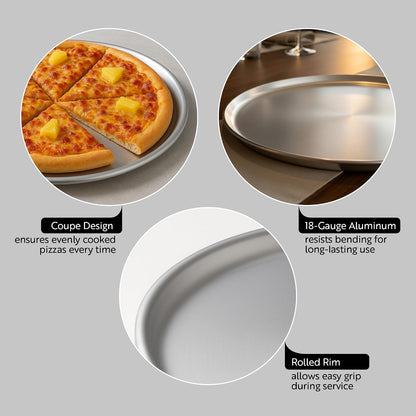 Restaurantware Met Lux 14 Inch Commercial Pizza Pan 1 Coupe Style Pizza Cooking Tray - Heavy-Duty 18-Gauge Aluminum Round Baking Tray Oven-Baking For Pizzas & More