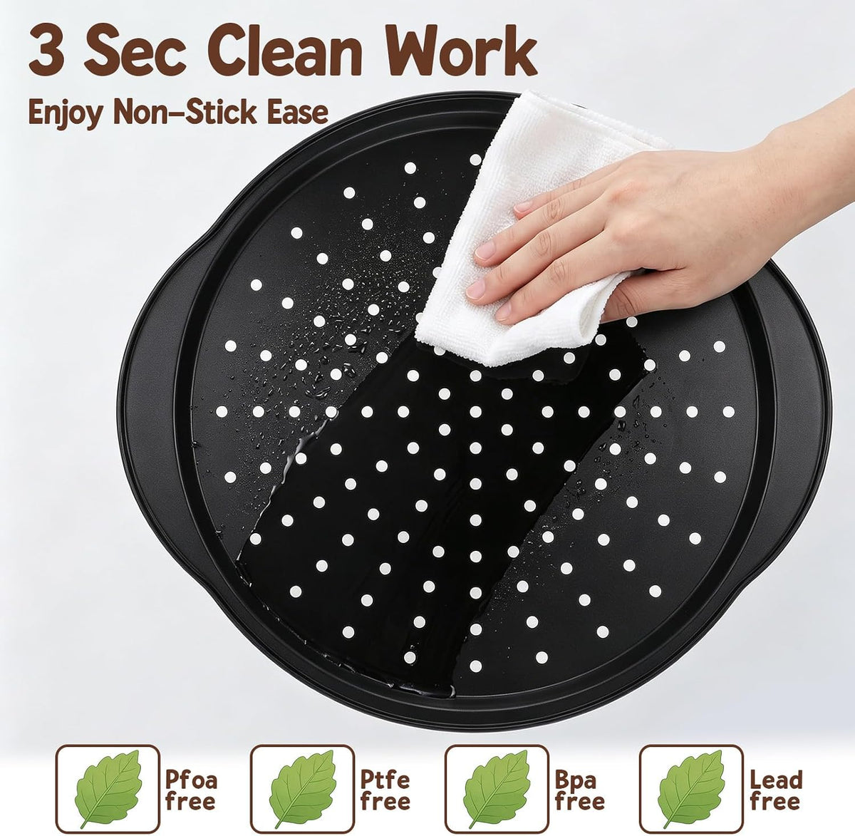 Kifmurase 2 Pack Pizza Pan for Oven, 13 Inch Round Pizza Pans with Holes, Non-Stick Carbon Steel Pizza Baking Pan with Silicone Handle, Perforated Pizza Pan with Pizza Cutter, Oven & Dishwasher Safe