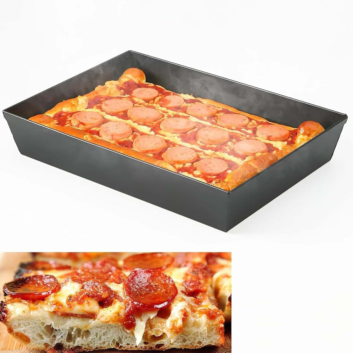 Detroit Style Pizza Pan 10x14x2.5 (Non-Stick, BPA & PFOA Free) Heat-Resistant Up to 500°F, Pre-Seasoned Authentic Hard Anodized Detroit Deep Dish Pizza Pan, Five-Year Free -Replacement