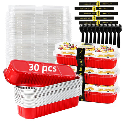 120 Pcs Mixed Color Mini Loaf Pans with Lids and Spoons, 6.8oz Aluminum Foil Baking Pans Versatile for Mini Cake Tins/Loaf Cakes Sturdy Mini Pans with Lids for Baking (120, mixed)