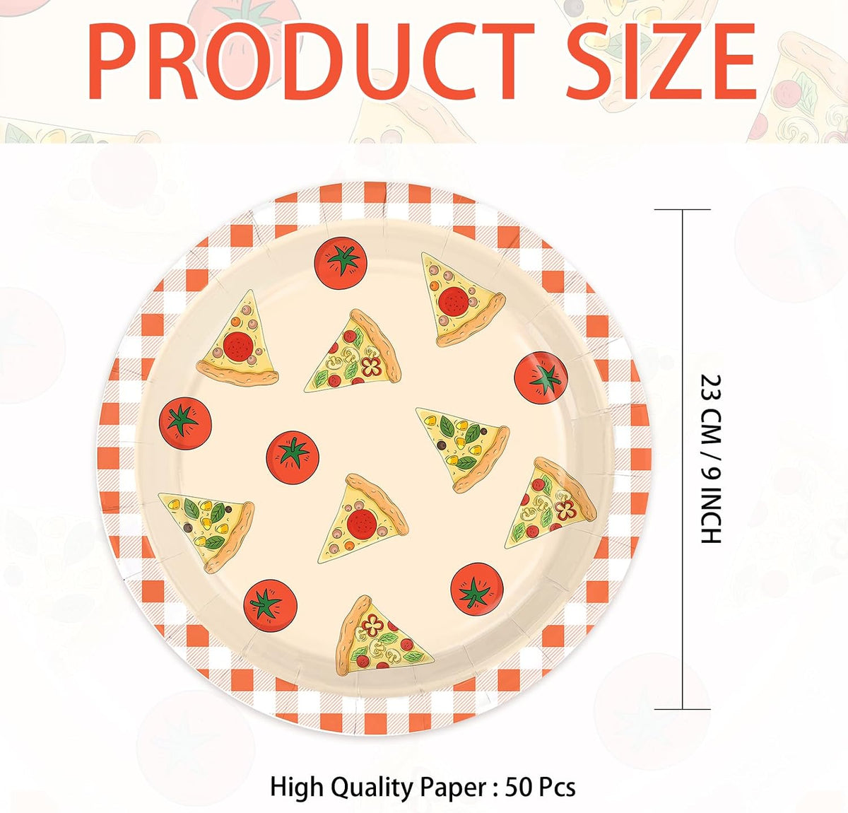 50Pcs Pizza Paper Plates 9" Pizza Birthday Heavy Duty Paper Plates