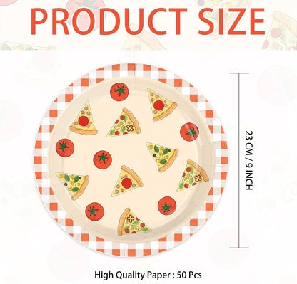 50Pcs Pizza Paper Plates 9" Pizza Birthday Heavy Duty Paper Plates