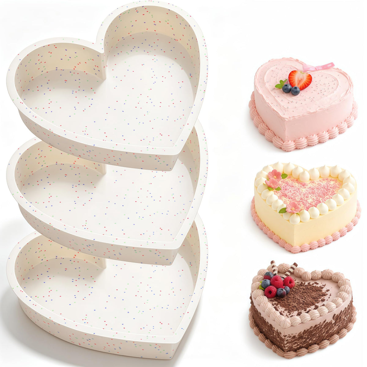 8 Inch Heart Shaped Cake Pans for Baking, Set of 3