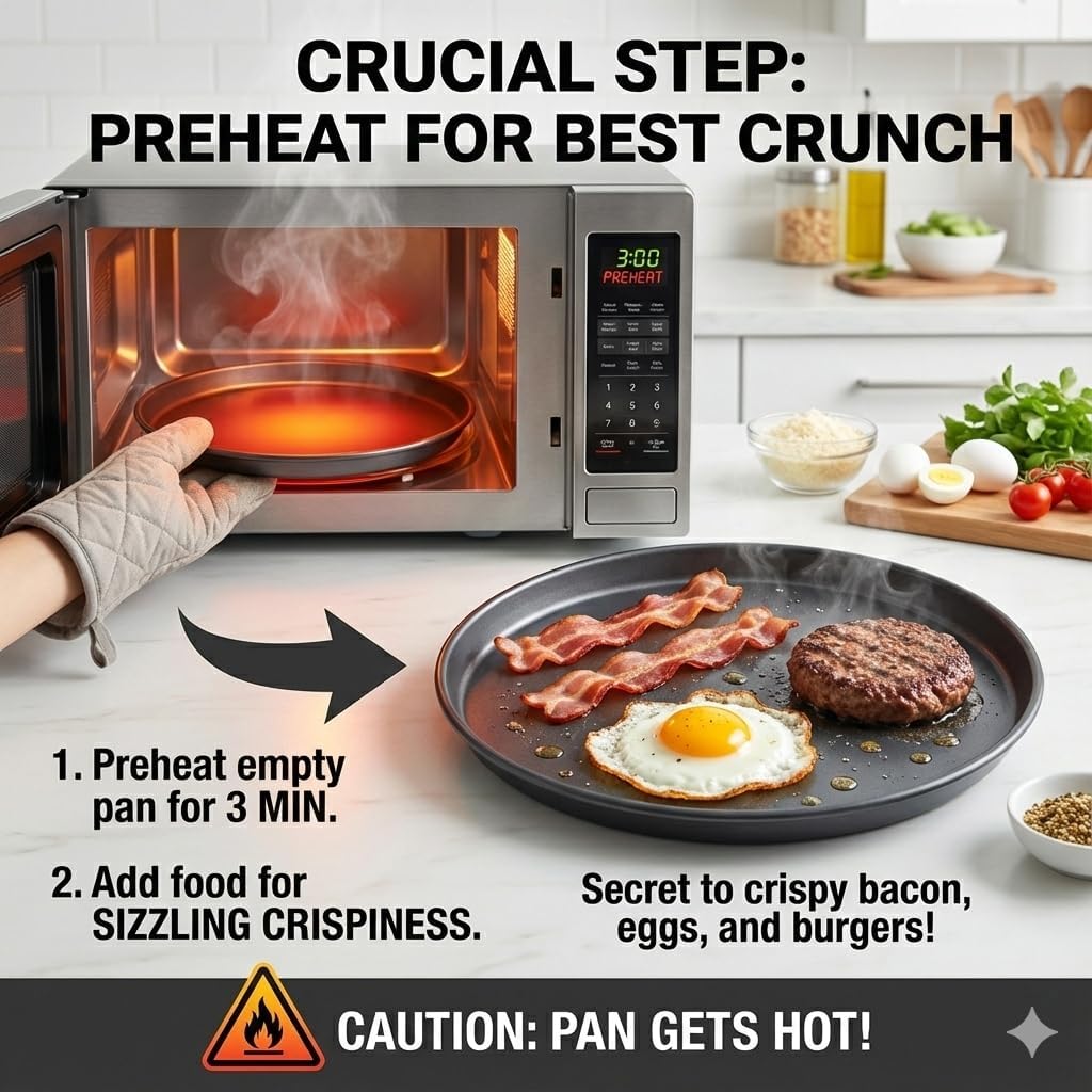 MACONEE 12inch Universal Microwave Crisper Pan/Microwave Cookware Crispy Plate Fry Pan, Microwave Cooker for Reheat Frozen Pizza, Chicken Nuggets French Toast with Crisp Effect!