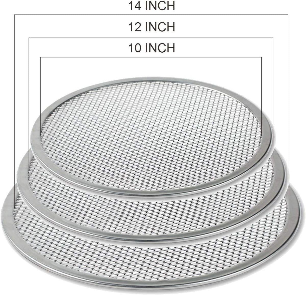KWOLYKIM Pizza Screen, 3PCS Aluminum Alloy Seamless Pizza Screen Non Stick Mesh Net Baking Tray Cookware Kitchen Tool For Oven, BBQ 10 inch and 12 inch,14 inch