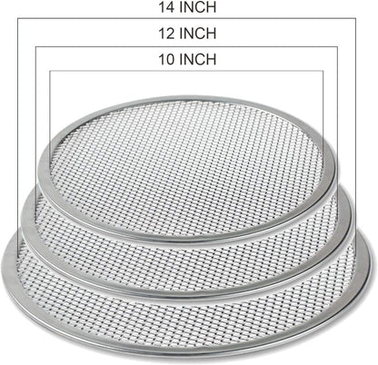 KWOLYKIM Pizza Screen, 3PCS Aluminum Alloy Seamless Pizza Screen Non Stick Mesh Net Baking Tray Cookware Kitchen Tool For Oven, BBQ 10 inch and 12 inch,14 inch