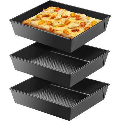 3 Pcs Detroit Style Pizza Pan, 9.5 x 9.5 x 2.56 Inch, Black