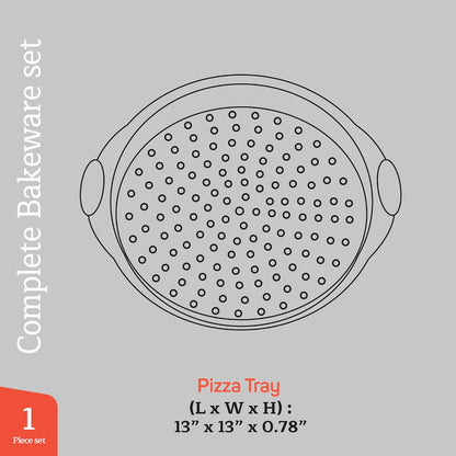 Non-Stick Pizza Pan with Silicone Handle 1 Pack, 13 Inch Round Carbon Steel Tray with Perforated Holes, Dishwasher & Oven Safe Up To 450°F, PFOAPFOSPTFE Free, Durable Nonstick Gray Marble Coating