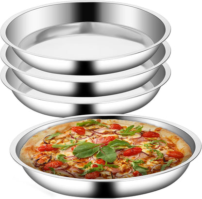 Vin Beauty 4 Pack 13 Inch Deep Dish Pizza Pan Stainless Steel Round Pizza Tray for Oven, Deep Dish Metal Stainless Steel Pie Pan Baking for Oven Cookie Cake, Dishwasher Safe