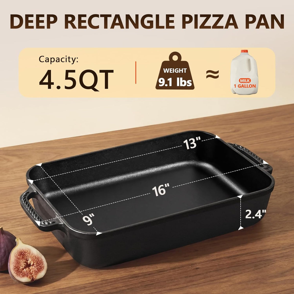 Cast Iron Detroit Style Pizza Pan, 9x13 Inch Deep Dish Pizza Pan