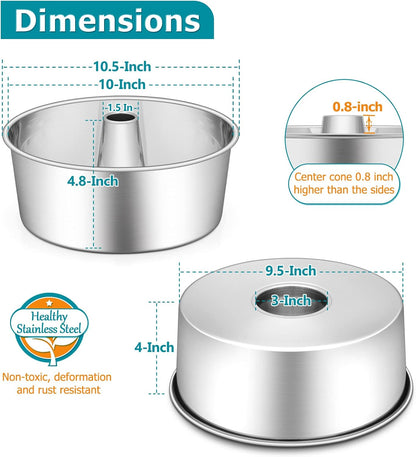E-far 10-Inch Angel Food Cake Pan, Stainless Steel Tube Pan for Baking