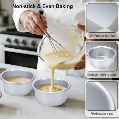 6 Inch Cake Pans Set of 4, Nonstick Aluminum Pans with 100 Parchment Paper