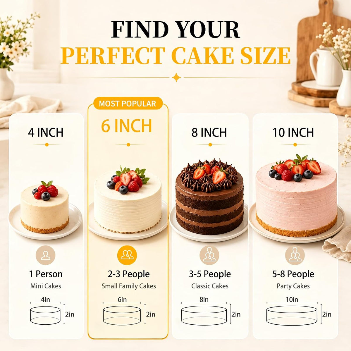 Vinino 6 Inch Round Cake Pan Set, 3 Pack Silicone Mold with Metal Frame