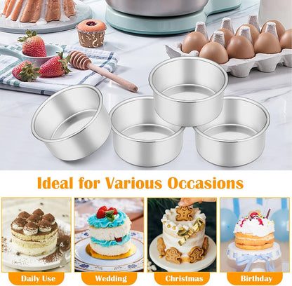 P&P CHEF 4 Inch Cake Pan Set of 4, Stainless Steel Round Cake Pans Tins