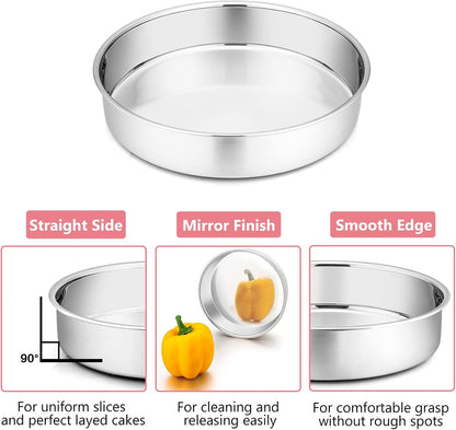 P&P CHEF Cake Pan Set of 3, 4" + 6" + 8" Round Baking Layer Cake Pan Tin