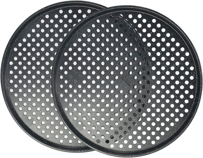 Monfish 14 inch Pizza Pan with holes 2 pack perforated huge Pizza Tray Carbon Steel Crisper Pan Non stick Pizza pan for oven