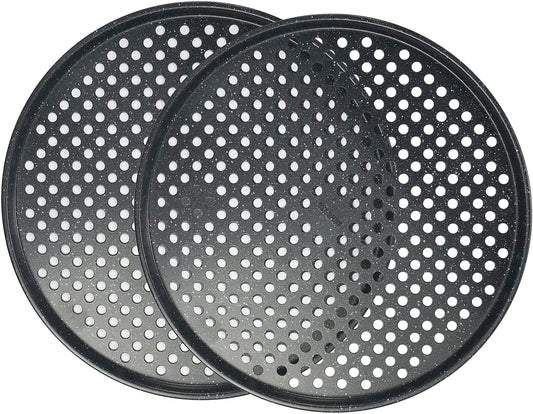 Monfish 14 inch Pizza Pan with holes 2 pack perforated huge Pizza Tray Carbon Steel Crisper Pan Non stick Pizza pan for oven
