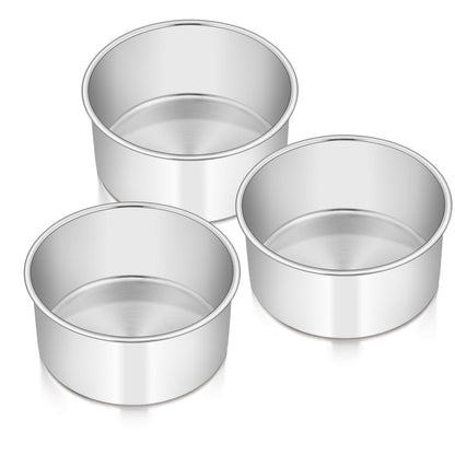 E-far 6 Inch Cake Pan Set of 3, Stainless Steel Round Smash Cake Baking Pans Tins, Non-Toxic & Healthy, Mirror Finish & Dishwasher Safe