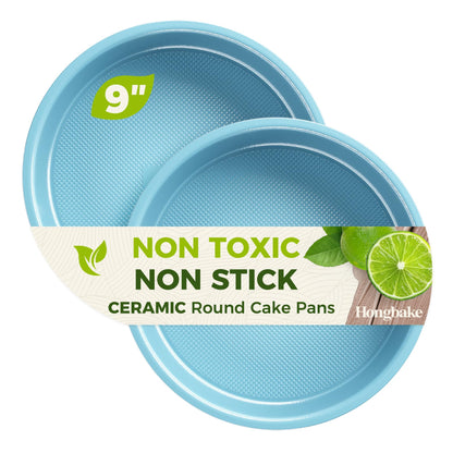 HONGBAKE Ceramic Nonstick 9” Round Cake Pans, Heavy-Duty Aluminized Steel