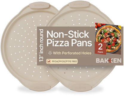 Bakken Pizza Baking Pan - Round Perforated Carbon Steel Pan with Non-Stick Marble Coating, Oversized Silicone Handle, Dishwasher Safe, High-Temperature Resistant, Durable & Easy Cleanup Gray, 1 Pack
