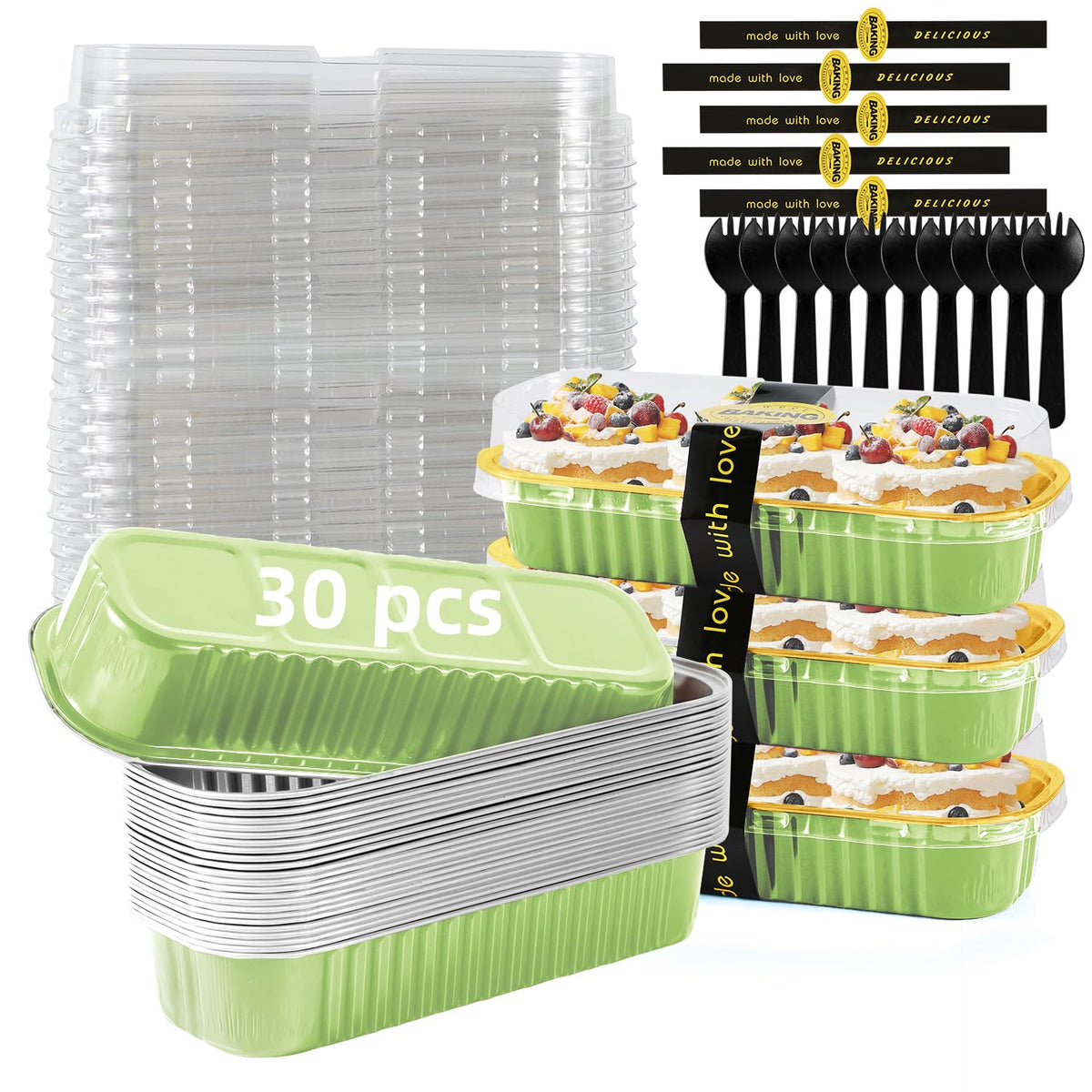 120 Pcs Mixed Color Mini Loaf Pans with Lids and Spoons, 6.8oz Aluminum Foil Baking Pans Versatile for Mini Cake Tins/Loaf Cakes Sturdy Mini Pans with Lids for Baking (120, mixed)