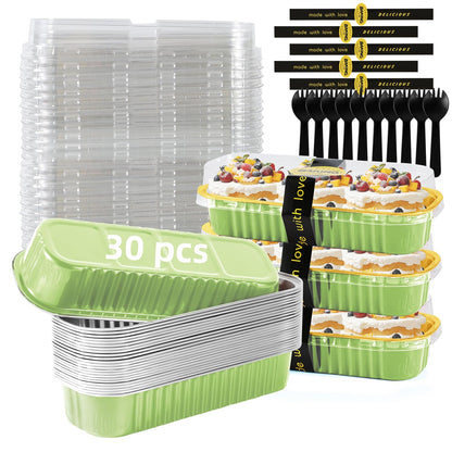 120 Pcs Mixed Color Mini Loaf Pans with Lids and Spoons, 6.8oz Aluminum Foil Baking Pans Versatile for Mini Cake Tins/Loaf Cakes Sturdy Mini Pans with Lids for Baking (120, mixed)