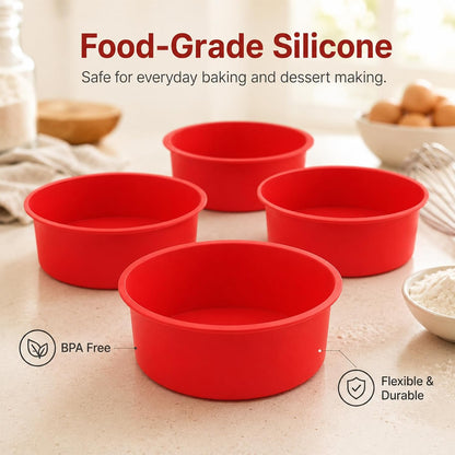 4 Pack Silicone Cake Pans, 6 Inch Non-Stick Silicone Cake Molds for Baking