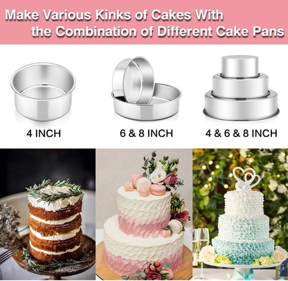 P&P CHEF Cake Pan Set of 3, 4" + 6" + 8" Round Baking Layer Cake Pan Tin