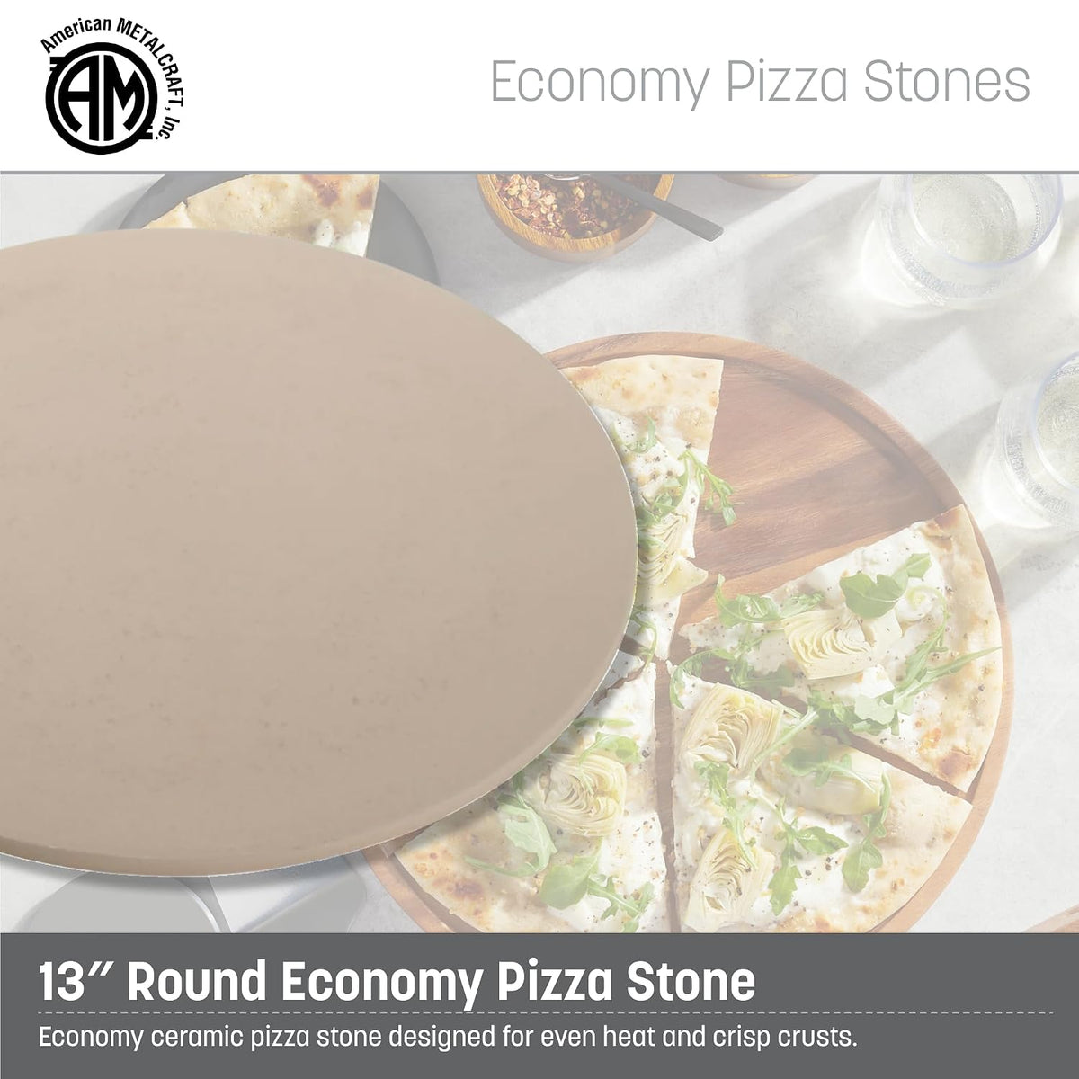 Pizza Baking Stone, 13" round, dishwasher safe, ceramic